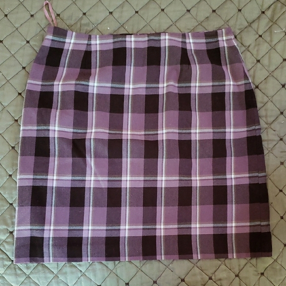 Purple and White Plaid Midi Vintage Straight Skirt for Casual Occasions - Picture 2 of 6